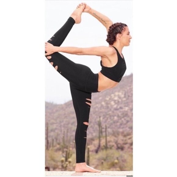 ALO Yoga Black Slashed Up High Waisted Black Athletic & Casual Leggings - Picture 8 of 11